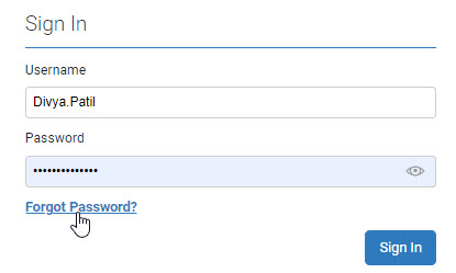 "Image of the Sign in screen where you enter your username and password with a Forgot Password link."